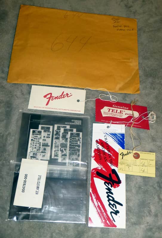 Fender Telecaster 1990s Case Candy Packet Tele Build Sheet Tag, Owner's Manual, Adjustment Tools, Parts Booklet, Specs Booklet, Made in USA Tag Inspection Tag Complete image 1