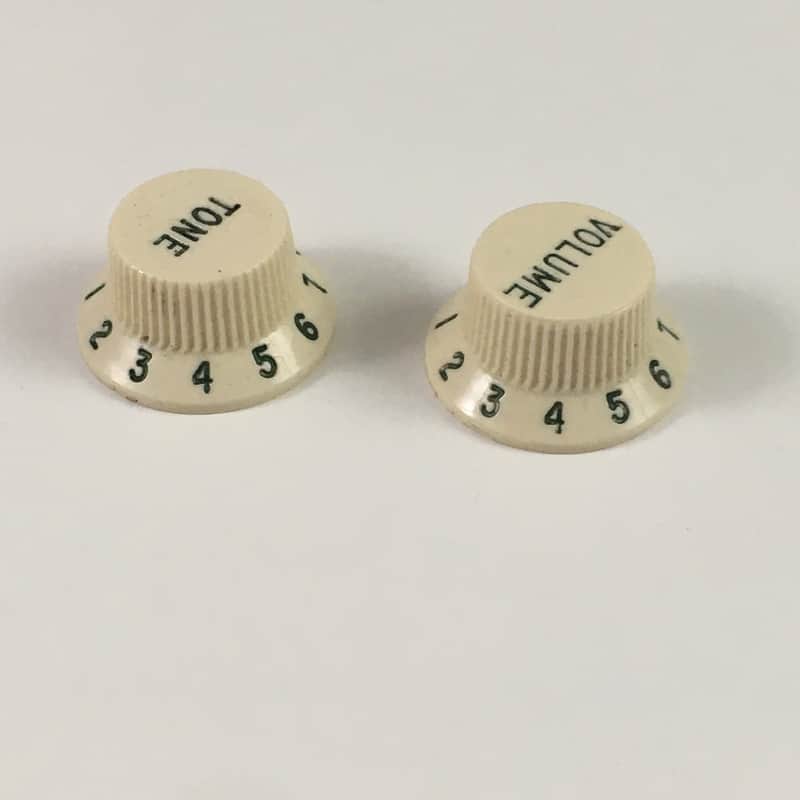Two Vintage Fender Knobs Strat Green Numbers Fonts Relic Stratocaster 3 Spokes image 1