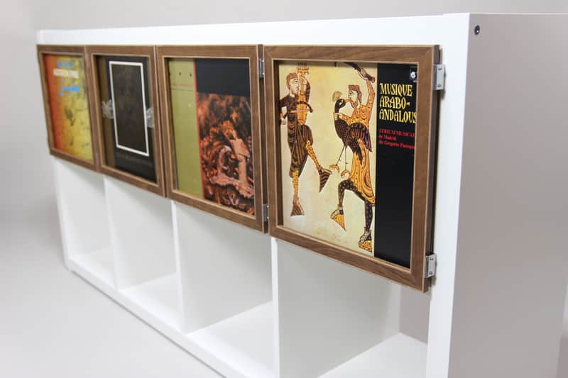 2 pcs IKEA Kallax Shelf Walnut LP Art Frame Door for Vinyl Record Storage Cabinet / Cube Hack Custom Picture Album NowPlaying Music 33rpm 12" Clear Box Freaks Cover Jacket Decor Stand Display Ideas Mint Analog Disc Case Audio Unit Wood furniture Dj image 1