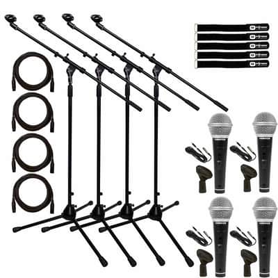 Handheld Dynamic Vocal Microphone w XLR 1/4" Cable Clip On/Off Switch & Stand 4pk image 1