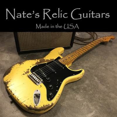 USA Relic Strat Style Electric Guitar Road Worn Yellow by Nate's Relic Guitars image 1