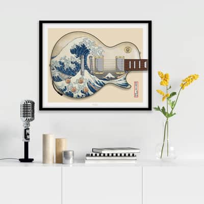 Gibson Les Paul Body Shape, Japanese Great Wave Guitar Art Print, Guitar Wall Art,Poster, 16x20" image 3