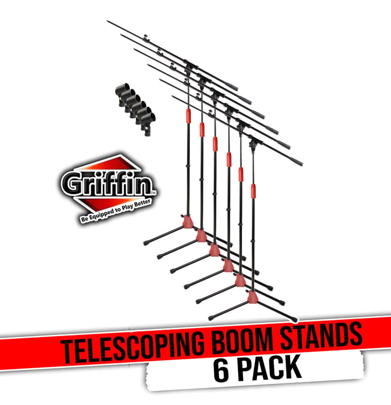 GRIFFIN 6 Pack Microphone Boom Stands (StageLOCK Series) – Tripod Folding Leg Base with Telescoping Arm & Clip Mount for Studio, or Live Karaoke image 1