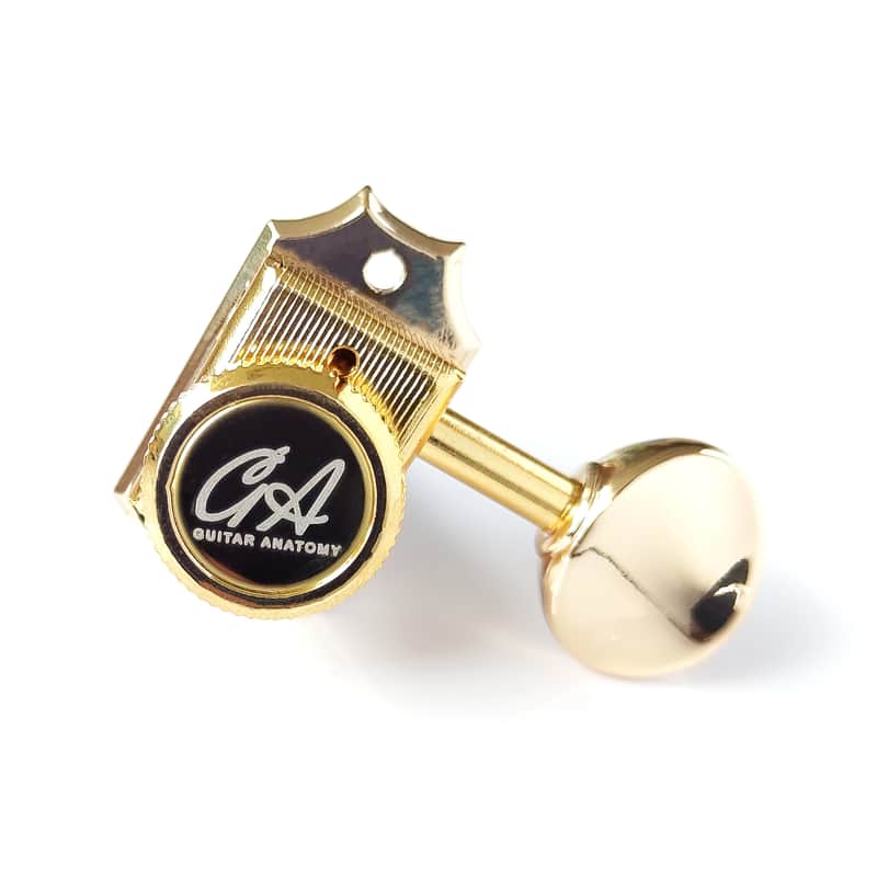 RIGHT HANDED Guitar Anatomy Pro Locking Tuners – Vintage Machine Heads for Strat or Tele – 6 In Line – Gold image 1