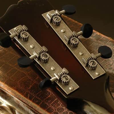 Golden Age Restoration Tuners for Solid Peghead Guitar with Square-end, Standard post: relic nickel with matte black knobs image 2