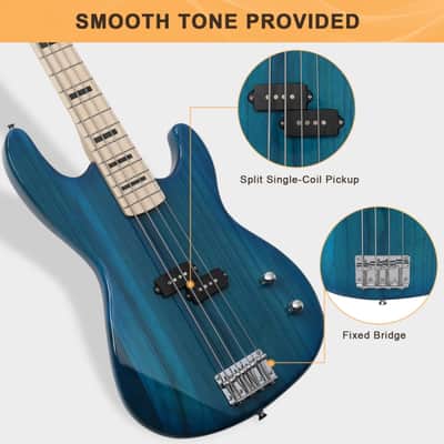 Glarry GP PRO Electric Bass Guitar NO Pickguard - Blue image 5