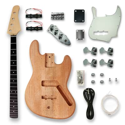 DIY Electric Bass Guitar Kit - Jazz Bass Style (Okoume Body, White Pickguard) image 1