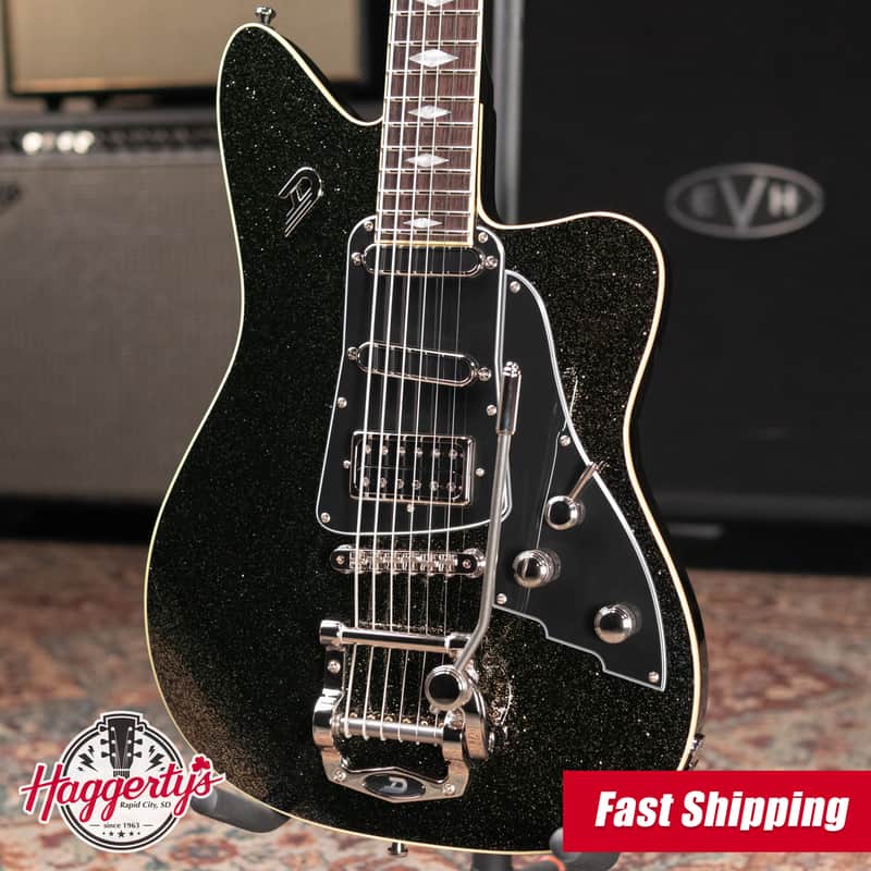 Duesenberg Paloma Baritone Electric Guitar - Black Sparkle with Gig Bag image 1