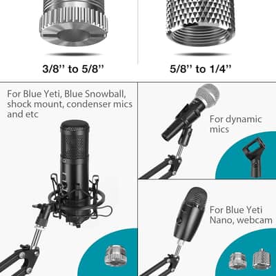 Microphone Stand, Adjustable Mic Stand Set For Nano Suspension Boom Scissor Arm Stand With 5/8" To 3/8" Screw, 5/8" To 1/4 Screw, Nano Mic Windscreen And Dual Layered Mic Pop Filter image 5