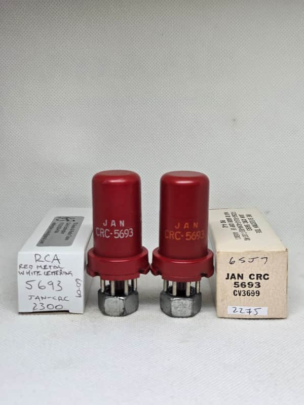 RCA JAN 5693 Red Metal Almost Perfectly Matched (1.0%) Pair NOS CV 3699 6SJ7 image 1