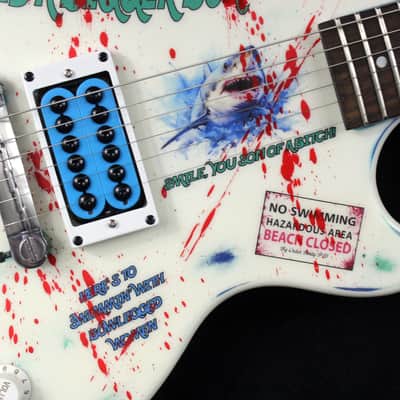 Custom Painted and Upgraded Epiphone Les Paul JR, Aged and Worn With Graphics and Matching Headstock image 7