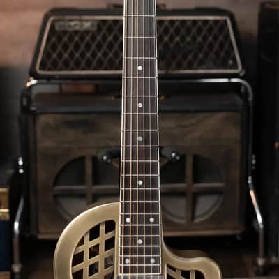 National Style 1 Baritone Tricone Resonator, Slimline Pickup - Antique Brass with Hardshell Case image 4