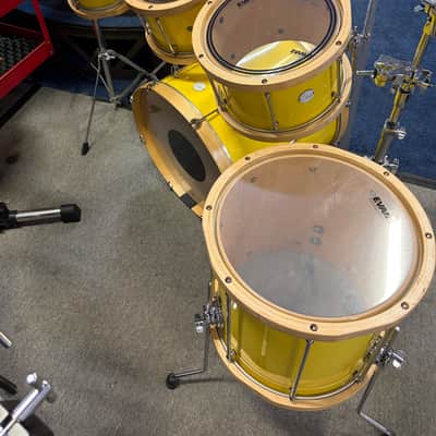 Rukus Custom 5 piece all maple set/wooden hoops 20 22 - Tony Williams Yellow gloss image 4