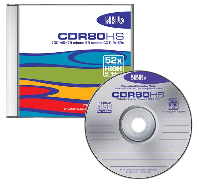 HHB CDR80HS 80 Minute Pro 52x Certified High Speed 700MB Silver CD-R In Jewel Case *10-Pack image 1