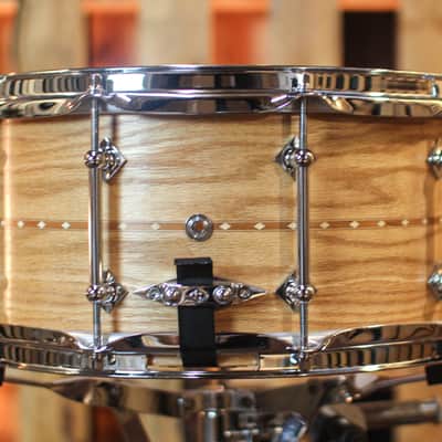 Craviotto 6.5x14 Custom Shop 10-Lug Oak Satin Oil w/ Cherry Inlay Snare Drum image 3