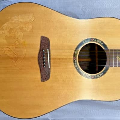 Blueberry Dreadnought Zodiac Aquarius Motif - Hand Made and Hand Carved Steel String Guitar image 4