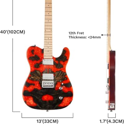Electric Guitar, 24-Fret Maple Neck with Matte Finish, Glossy Top/Back, Dual Humbucker Pickups, 3-Way Switch, Fixed Bridge, White Brass Frets, Black Inlays(Red) image 2