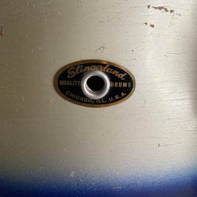 Slingerland Swingster Ensemble 22x12 Bass Drum and 14x5.5 Student Model Radio King 1955-1959 Blue/silver duco image 12