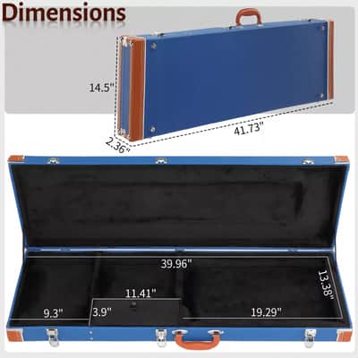 39" Electric Guitar Hard Case | Diamond Pattern Square Design | Durable Wood, Leather, and Plush with Large Storage Compartment image 2