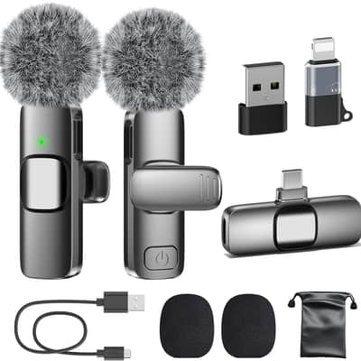 USB C Mini Microphone for iPhone 16/15/14/Android, Wireless Lavalier Microphone with Noise Reduction, Lapel Lav Mic for Vlog YouTube TikTok Recording, 12H, 65ft image 1
