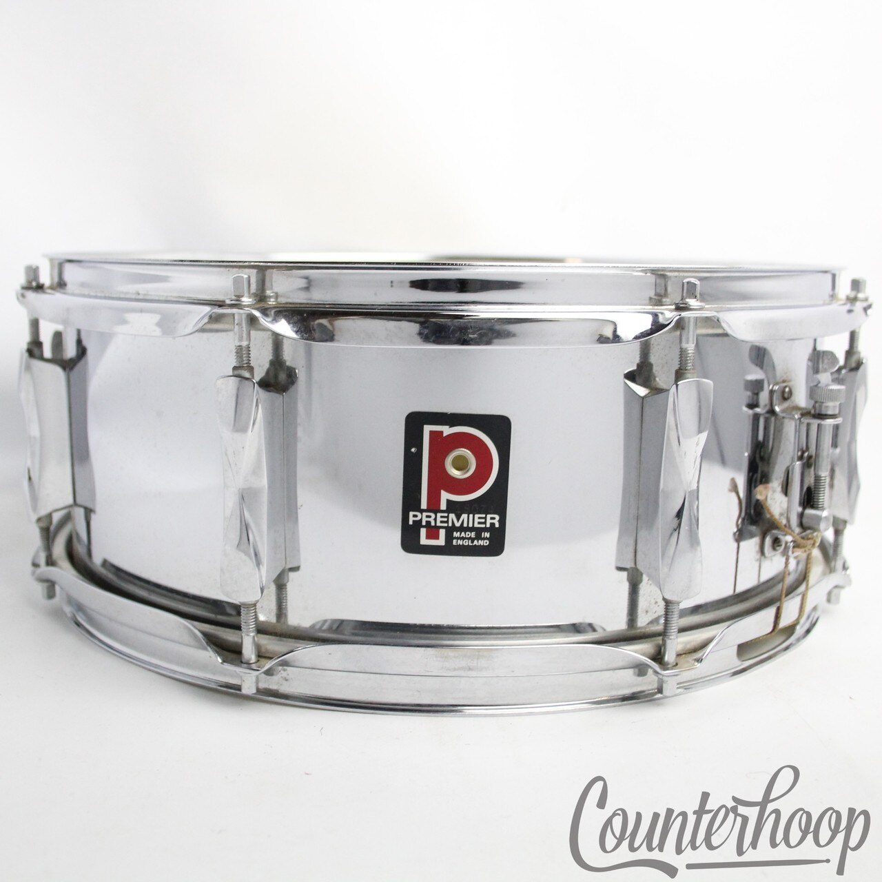 Premier 14x5"Snare Drum Chrome Steel Model 1005 Vintage70s 8Lug England Everplay — main photograph