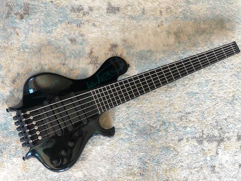 LeFay Pangton 6 string bass guitar headless Translucent Black Green Blue Metalflake Le Fay image 1
