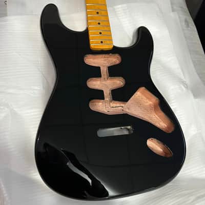 Black Alder Wood Guitar Strat Style Body with Yellow Maple Neck image 1