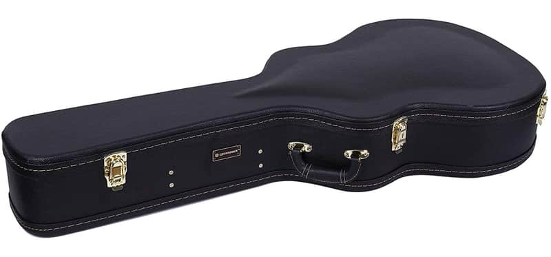 Crossrock Case - Hard-Shell Wooden Guitar Case - Fits Super Jumbo Fret Acoustic Guitars - Stainless Steel Latches, Sponge Lining, Metal Feet, Storage Space - Black image 1