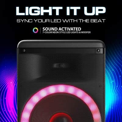15" High Powered Bluetooth Party Speaker – Deep Bass, Loud Sound System with LED Lights, Includes Microphone and Remote Control image 3