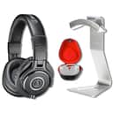 Audio-Technica ATH-M40x Closed-Back Monitor Headphones with Gator Headphone Case, On-Stage HH7000 Headphone Hanger, Lightning to 3.5mm Headphone Adapter and StreamEye Polishing Cloth