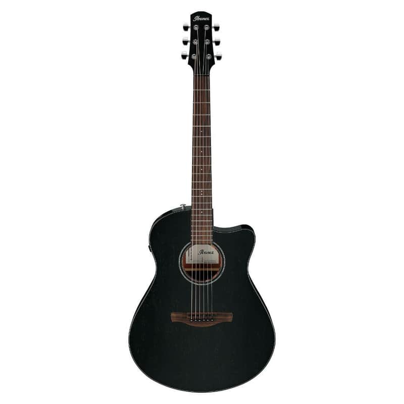 Ibanez AAM340CE 6-String Right-Handed Acoustic Electric Guitar with Low Oval Grip Thermo Aged African Mahogany Neck and Rosewood Scalloped Bridge (Rustic Black High Gloss) image 1