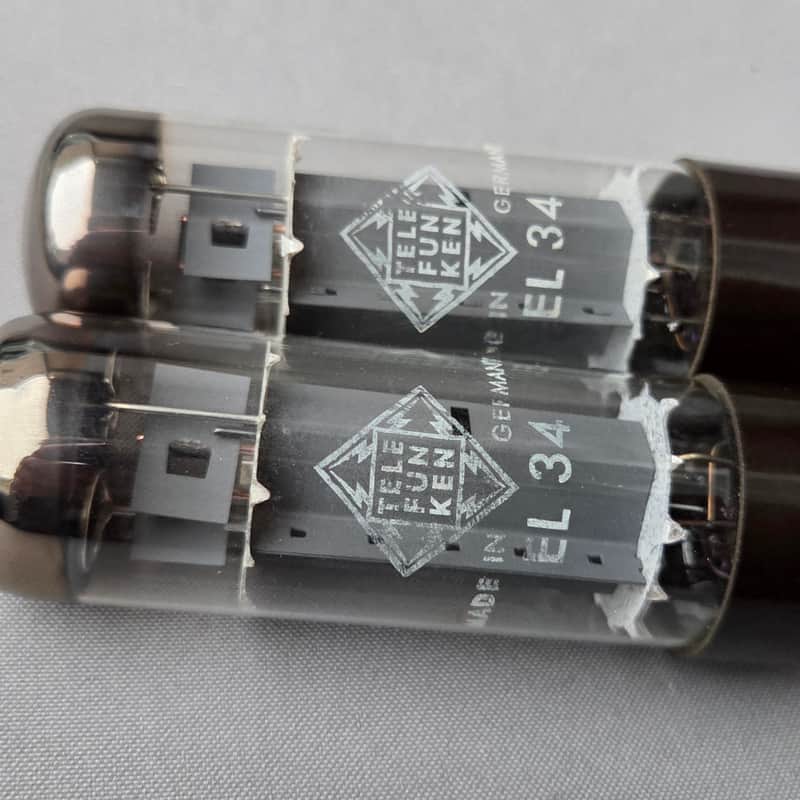 NOS Telefunken Pair EL34 - 5 stapled plate, 1 slot, Double Ring O Getter image 1