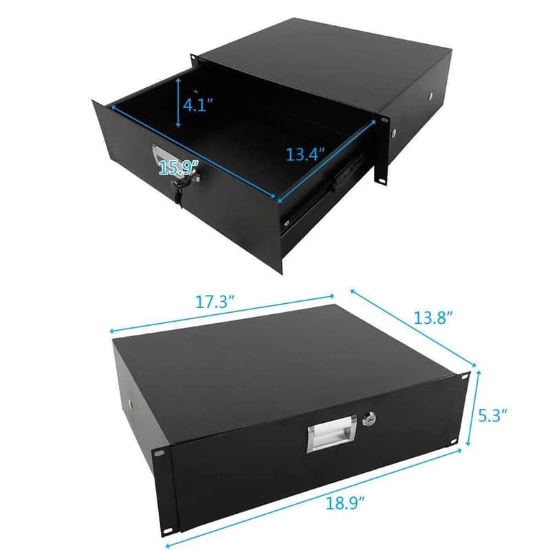 New 3U Pro Rack Case 19" Steel Plate DJ Drawer Equipment Cabinet w/Key Black image 1