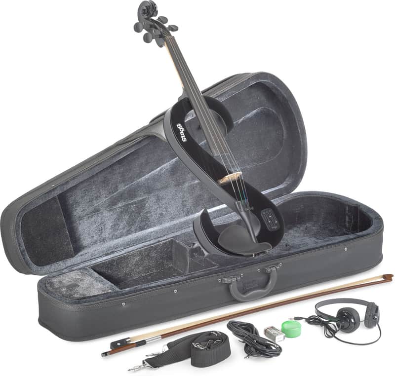 Stagg EVA 4/4 BK S-Shaped 4/4 Electric Viola Set w/Case, Straps, Bow, Rosin, Headphones & 9V Battery image 1