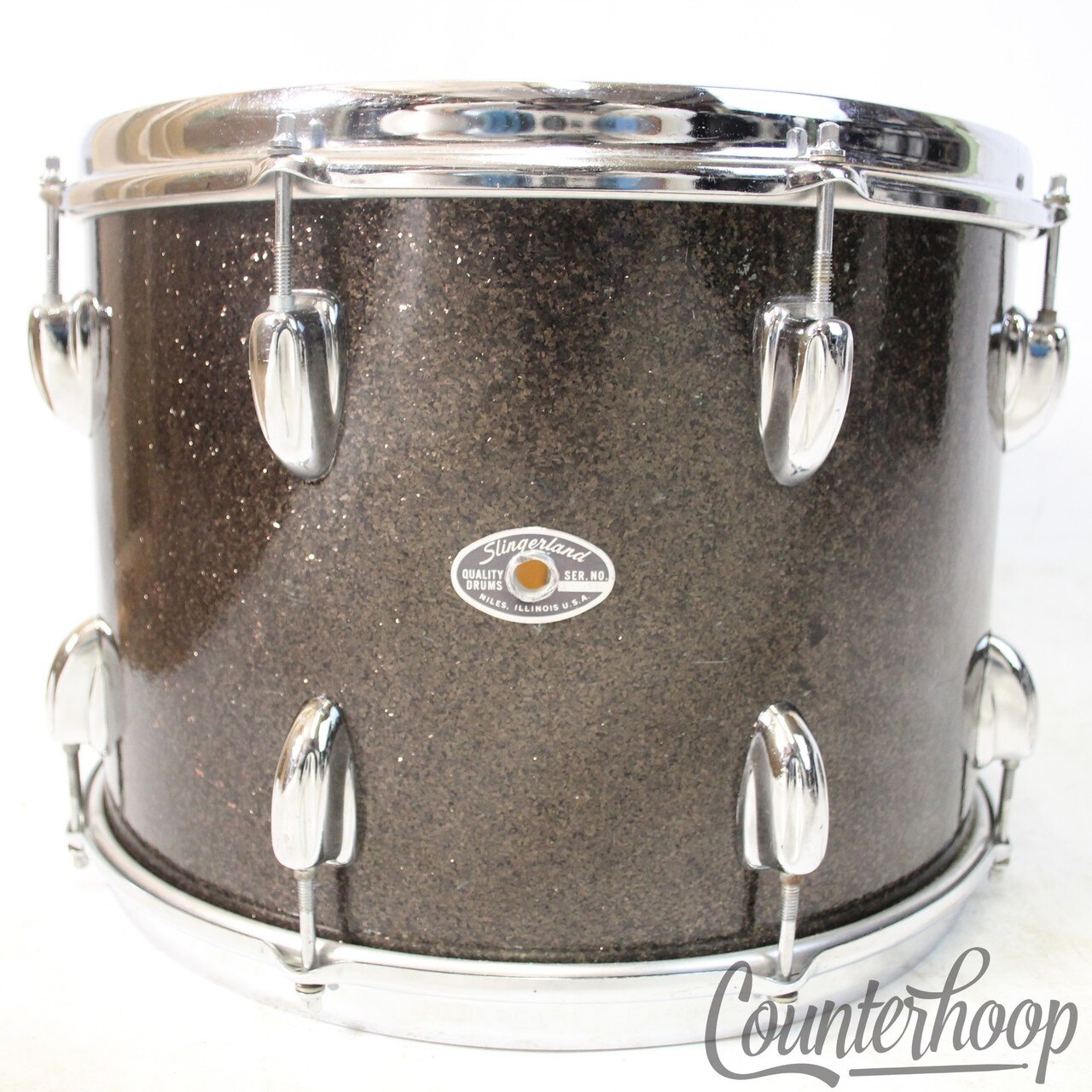 Slingerland 14x10" Black Sparkle Tom Drum 70s Chrome Sound King Stick-Saver Rims — main photograph