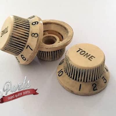 Set of 3 Hand Aged Fender knobs Ivory/Cream, relic, aged, Stratocaster, 59 Parts image 2