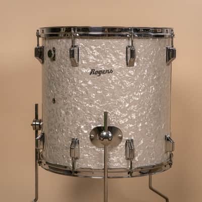 Vintage Rogers White Marine Pearl Drum Set 14x24 9x13 and 16x16 image 2