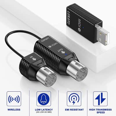 LEKATO Wireless Bluetooth MIDI Adapter Ultra Low Latency 5 PIN to MIDI Device image 1