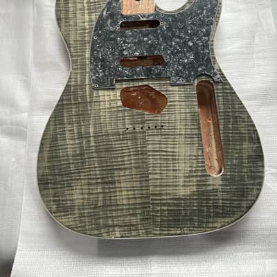 Grey Mahogany Telecaster Tele Style Guitar Body with Flame Maple Veneer image 2