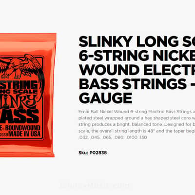 Slinky 6-String Electric Bass 34" Long Scale Ni-Wound Set 32-130 Gauges 32, 45, 65, 80, 100, 130 image 3