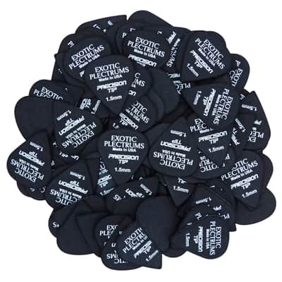 Exotic Plectrums Delrin Black Guitar Or Bass Pick - 1.5 mm Ultra Heavy Gauge - Premium Made In USA - Extra Sharp 351 Precision Tip Shape - 50 Pack image 2