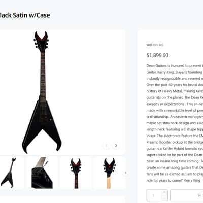 Dean Kerry King V Black Satin w/Case 2021 - Black Satin image 1