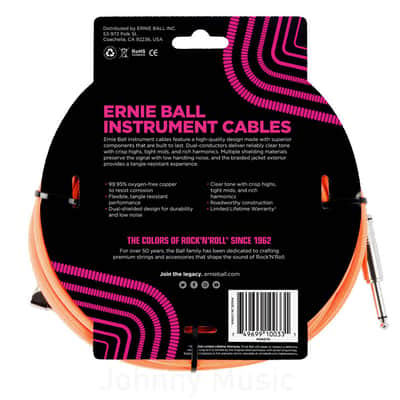 10' Braided Straight / Angle Instrument Cable - Neon Orange - Dual Shielded 99.95% O2-free Copper Roadworthy Design, Limited Lifetime Warranty image 2