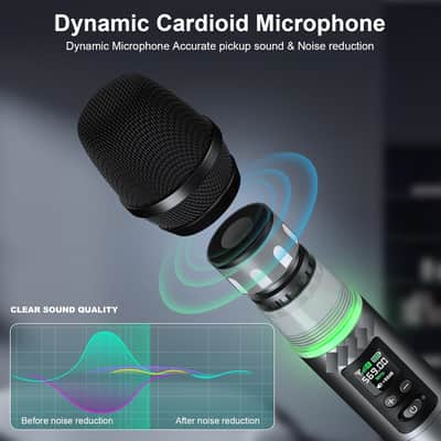 Metal Wireless Mic Set with Case, Handheld Cordless Dynamic Microphones for Singing, Karaoke, Church, DJ, 130ft Range image 3