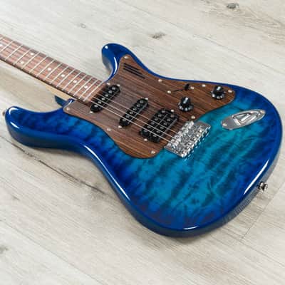 Magneto U-ONE Sonnet Modern US-2300 HSS Guitar, Rosewood Fretboard, See Thru Blue Quilt image 1