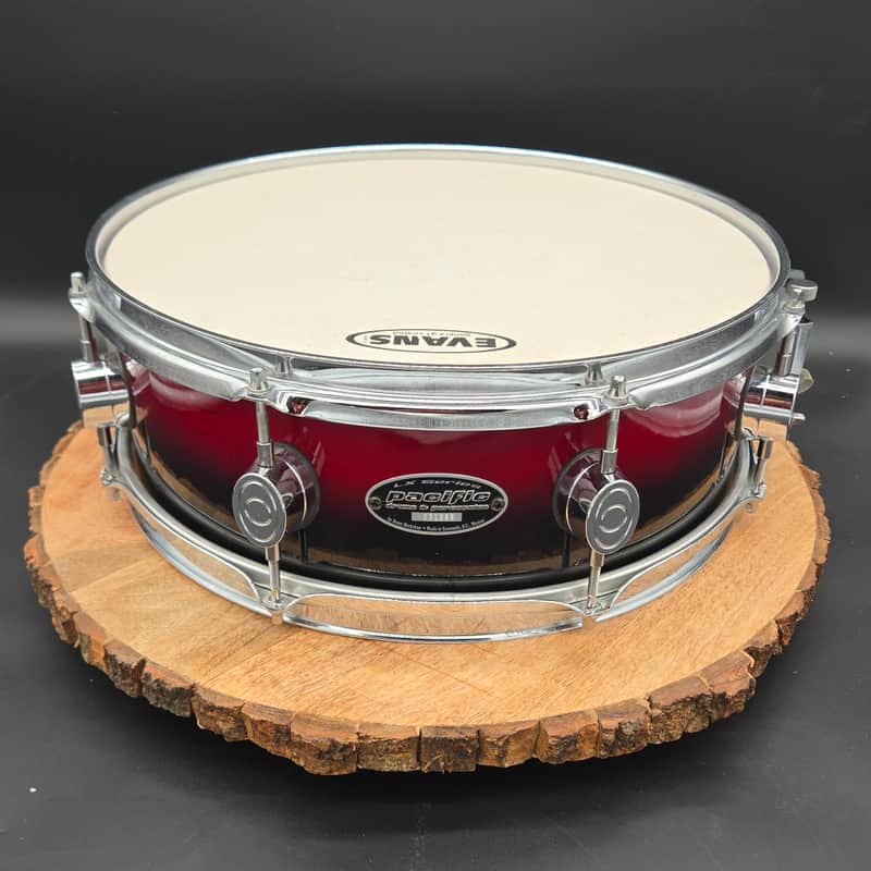 DW Pacific LX All Maple 14 X 5.5 Snare Drum, Transparent Red to Black Fade image 1