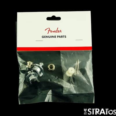 NOS 2 Fender STRAP LOCKS & KNOBS Fender Guitar Parts Chrome image 1