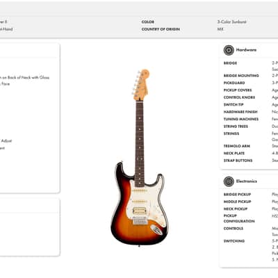 Fender Player II Stratocaster HSS Rosewood FB in 3 Tone Sunburst image 8