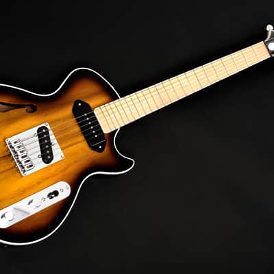 BootLegger Guitar Single Barrel Brown Red Black Burst Custom Case & Flask P90 & Single Coil image 12