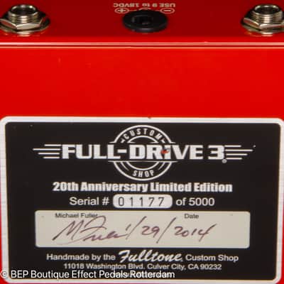 Fulltone Custom Shop FD-3 Full Drive 3 20th Anniversary Edition Dual Overdrive 2014 s/n 01177 USA image 10